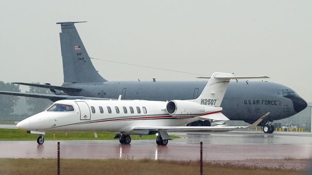 Learjet 45 (N25QT) - Learjet 45 makes a soggy August depature from Willow Run Airport.