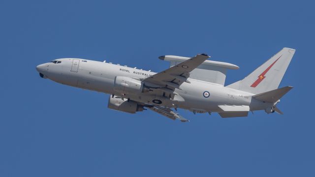 Boeing 737-700 (A30003) - RAAF Boeing E-7A Wedgetail climbing out after a missed approach oat Rockhampton Airport 31/7/2020.