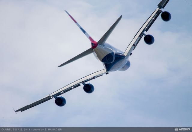 F-WWSK — - The British Airways A380 performing its flight demo on second day at the Paris Air Show 2013