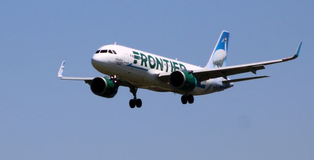 Airbus A320neo (N358FR) - On final is this 2019 Frontier Airlines Airbus A320-251N with "Ichabod" the Whooping Crane on the tail in the Spring of 2021.