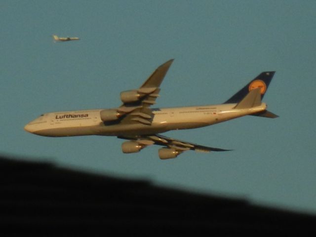 BOEING 747-8 (D-ABYG) - A Rare But Cool Occurrence, A Lufthansa Boeing B747-830 Does A Sharp Turn Into Dulles International Airport, In The Distance Is A Gulfstream Jet, I Had NO IDEA That It Was Coming! At The Last Second Before Taking The Photo, That Jet Came In, Did The  Gulfstream Want To Be In The Shot Too? :D