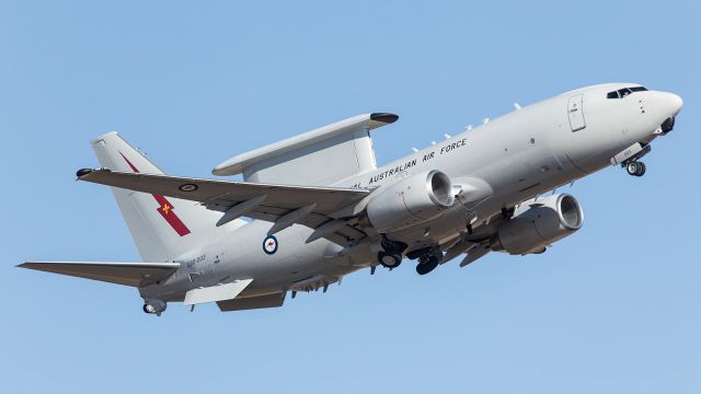 Boeing 737-700 (A30003) - E7 Wedgetail, departs RAAF Townsville.