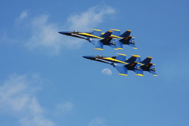 — — - BLUE ANGELS TUSCALOOSA AIR SHOW 2009.  MOON IN BACK GROUND