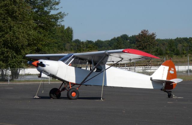 Piper L-21 Super Cub (N8180C) - All tied up at the moment is this 1954 Piper Tiger Cub in the Autumn of 2018. When set loose this monoplane is adaptable for Banner Towing.