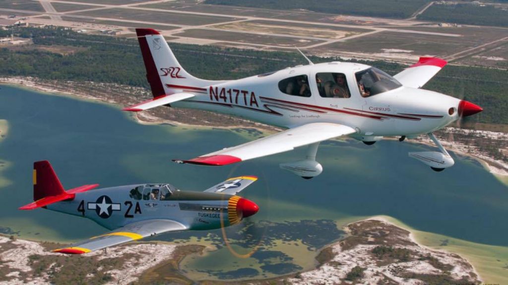 Cirrus SR-22 (N417TA) - Formation flying with Red Tail P-51C in Panama City Florida