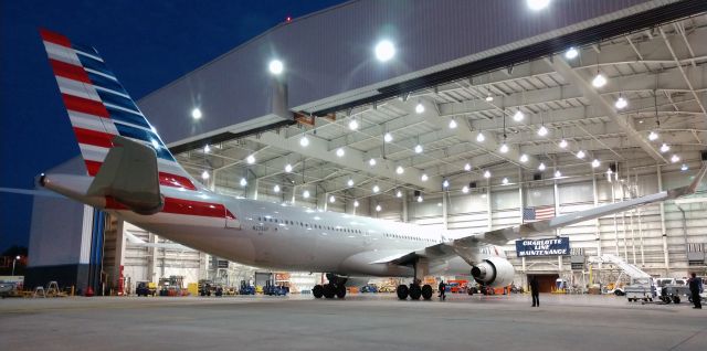 Airbus A330-300 (N278AY) - Being towed into the hanger at CLT for an overnight checkbr /br /11/19/18