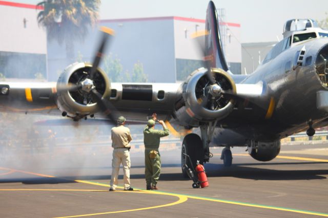 Boeing B-17 Flying Fortress (N5017N) - Engine start, prior to flight around San Francisco Bay Area 05-11-2013