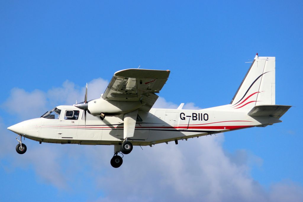 ROMAERO Turbine Islander (G-BIIO) - On short finals for rwy 25 on 25-Feb-22 arriving as ‘Jester 43’,