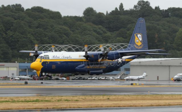 Lockheed C-130 Hercules (16-4763) - Lockheed C-130T "Fat Albert" keeping it low on departure out of Boeing Field in Seattle Washington on a damp day.