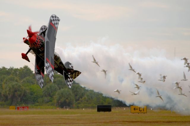 — — - Skip Stewarts Prometheus Pitts S-2s spooks the birds at the 2013 Stuart, FL Airshow.