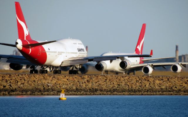 Boeing 747-400 — - Qantas 747-400 meets with her big sister A380