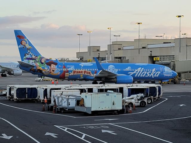 Boeing 737-800 (N537AS) - Had just talked to Chuck Norris (seriously...he was at HNL, sitting on a bench and 180 degrees was this plane....what a great day!) and saw this plane. Me, the wife and kiddos love Toy Story so it was cool to see this!