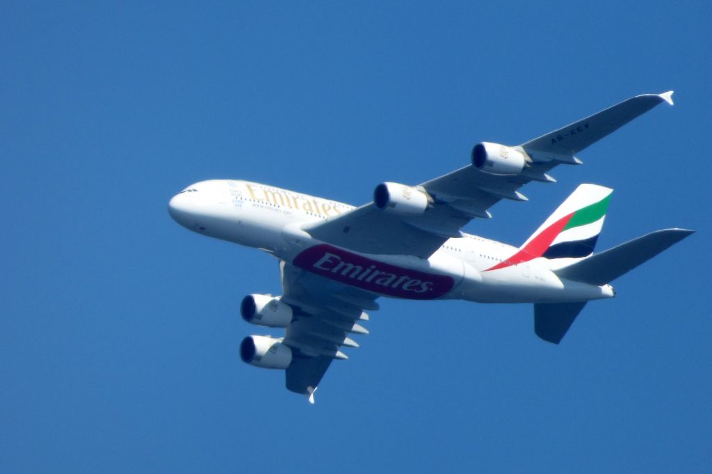 Airbus A380-800 (A6-EEY) - Shown here minutes until landing is an Emirates Airbus A380-800 in the Summer of 2016.