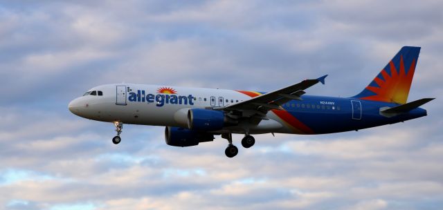 Airbus A320 (N244NV) - On short final is this 2001 Allegiant Airbus 320-214 in the Winter of 2023.