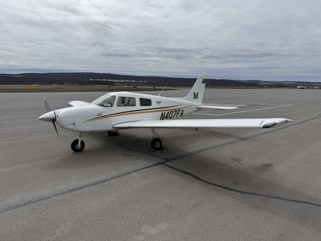 Piper Cherokee (N407FA) - Brand new 2025 Piper PA-28-181 “Pilot 100i” on the ramp at KAVP, ready to fly with the students of Marywood University’s Part 141 Flight Training Program.