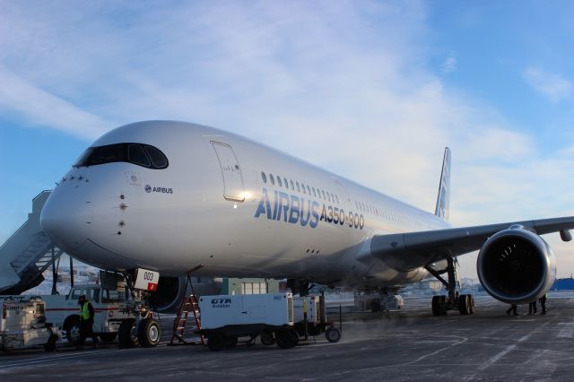 Airbus A350-900 (F-WZGG) - Aircraft needed 4 ground power units to supply enough power for the onboard test equipment.