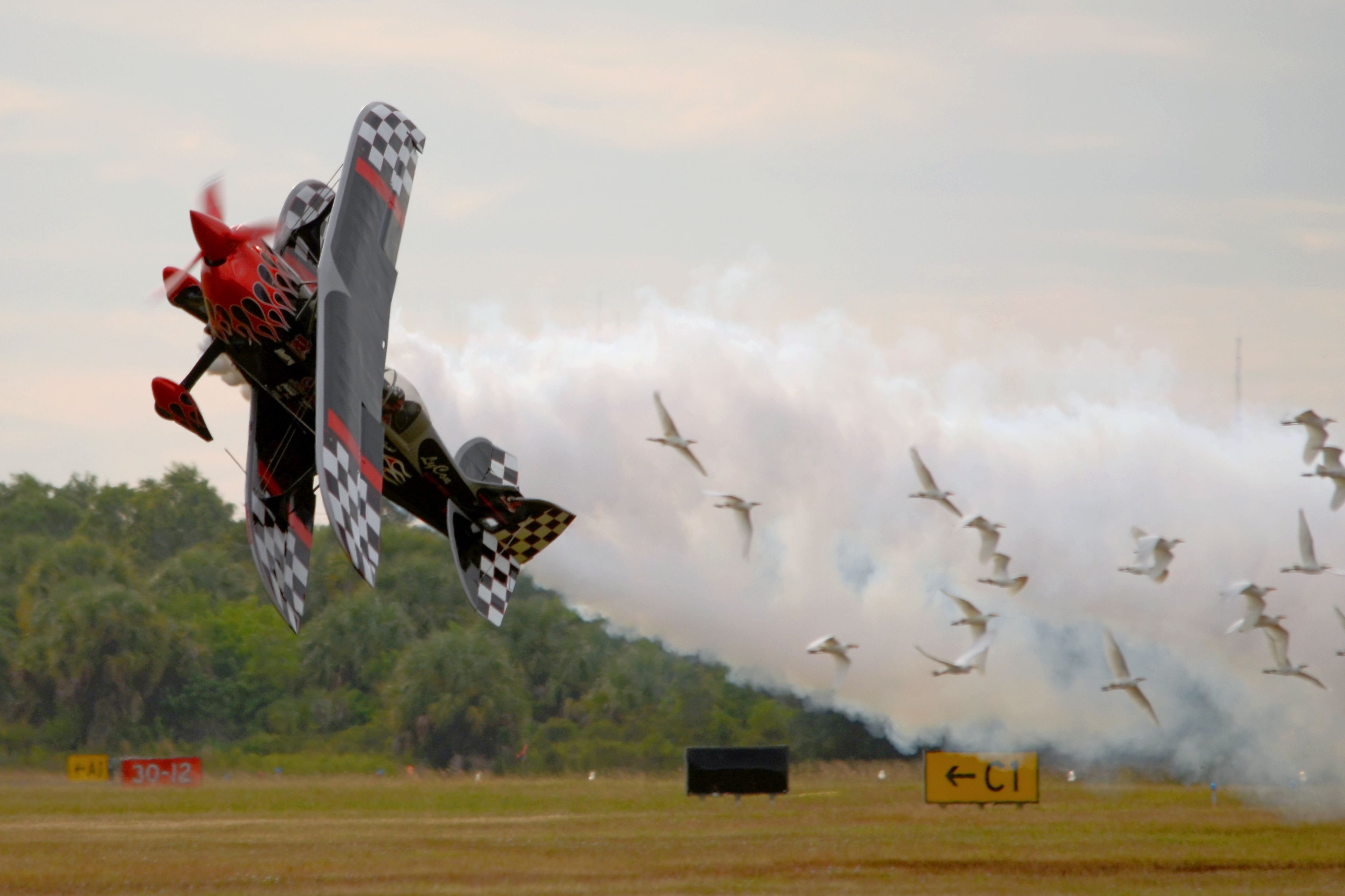 — — - Skip Stewarts Prometheus Pitts S-2s spooks the birds at the 2013 Stuart, FL Airshow.