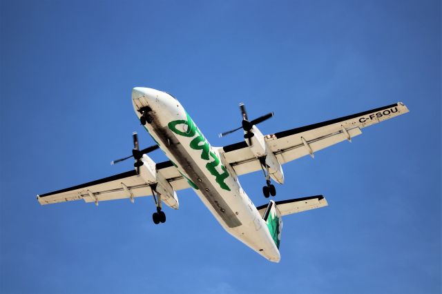 de Havilland Dash 8-300 (C-FSOU) - Flash, flash, hundred yard dash. One Jazzy boy that could use an undercarriage wash gliding into Toronto.