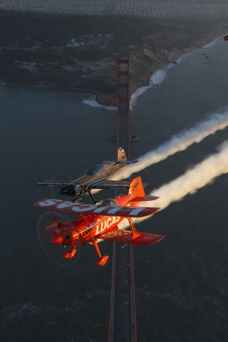 PITTS Special (S-1) (N5111B) - Mike Wiskus and Super Dave Matheson over San Francisco Bay during the weekend of the Fleet Week Airshow