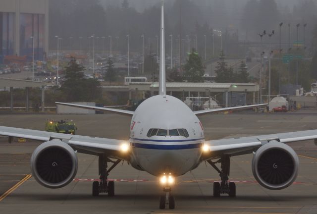 BOEING 777-300ER (B-1282) - Brand new (at the time of the photo) Air China 777-300 ER taxiing onto the runway at Paine Field for a test hop. (Please view in "full" for highest image quality)