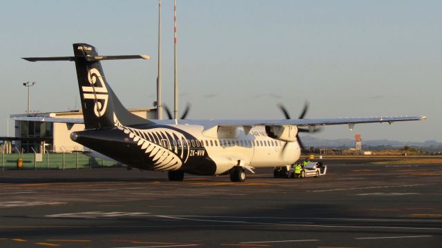 Aerospatiale ATR-72-600 (ZK-MVW) - MVW being pushed back from the regional stands; a sight only to be seen recently as these gates were always reserved for Dash 8s or smaller types in the past.