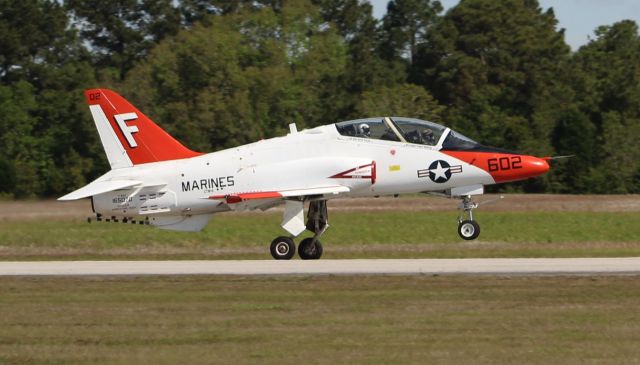 USN165070 — - A US Marine Corps McDonnell Douglas T-45C Goshawk of NAS Pensacolas Training Air Wing Six, departing Jack Edwards National Airport in Gulf Shores, AL, via Runway 9 - March 30, 2018.