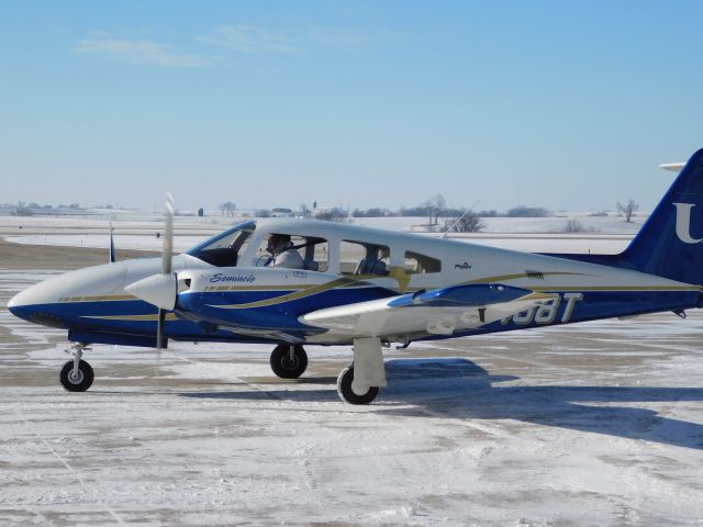 Piper PA-44 Seminole (N4438T) - A clear day in January meant a busy day of flying for University of Dubuque Aviation students.  In this case, a nearly empty ramp was a good thing!!!  N4438T returns to the ramp after a flight on this beautifully clear morning.  