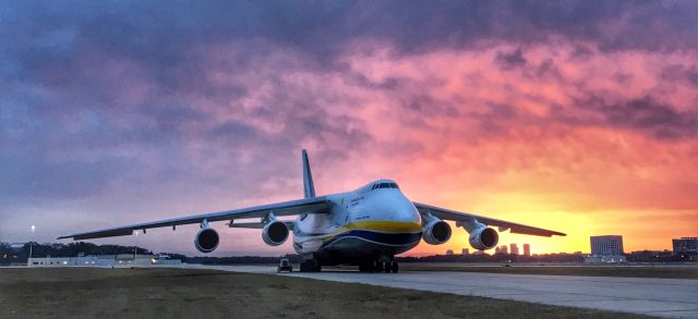 Antonov An-124 Ruslan (UR-82073) - Sunrise with downtown Tampa in the background of this giant!