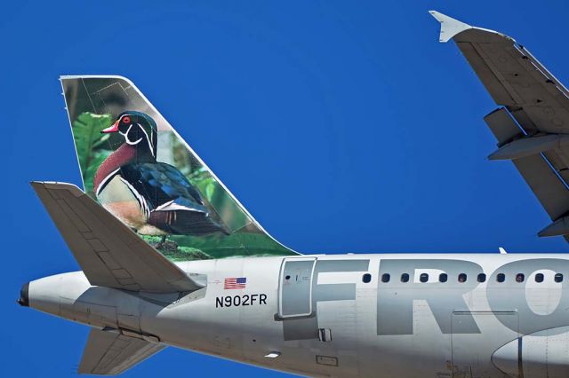 Airbus A319 (N902FR) - Frontier Airbus A319-111 N902FR Wood Duck at Phoenix Sky Harbor on January 29, 2018. 