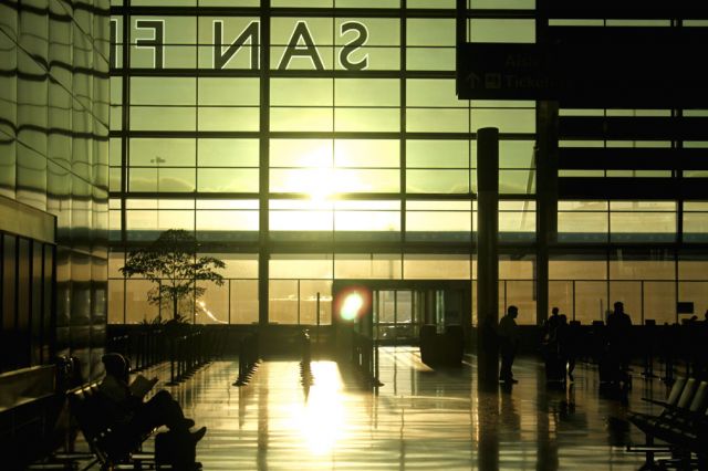 — — - Interior of KSFO International Terminal at Sunset, February 22, 2012