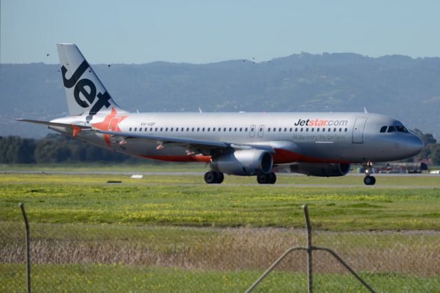 Airbus A320 (VH-VQP) - On taxiway heading for take-off on runway 05. Tuesday 22nd July 2014.