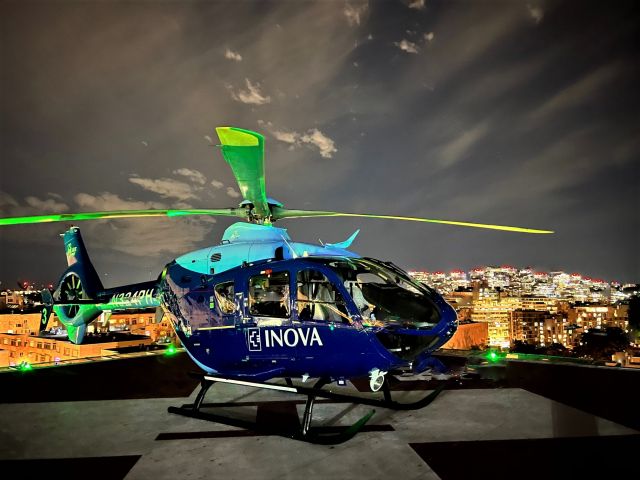Eurocopter EC-635 (N324PH) - Midnight medevac on rooftop helipad in Pittsburgh.