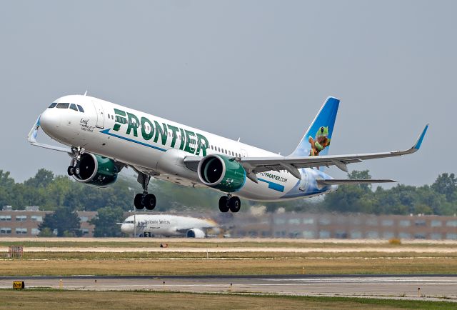 Airbus A321neo (N644FR) - FFT2668, a brand new Airbus SAS A321-271NX (neo), sporting the “Leaf, the Morelet's Tree Frog” scheme, departing Cleveland, bound for KMCO, Orlando, FL on 24 Jul 2024.