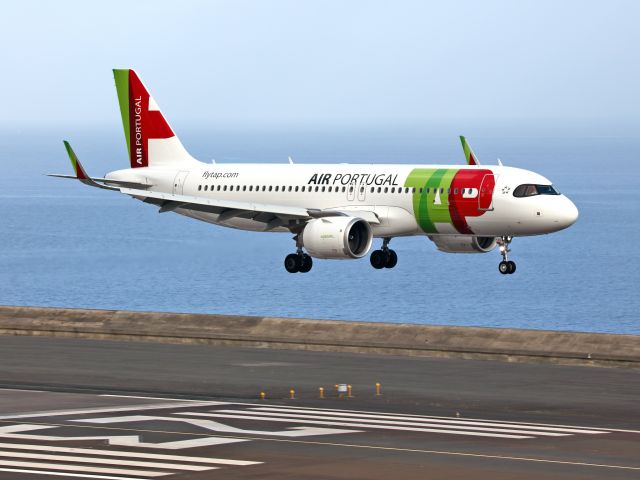 Airbus A320neo (CS-TVG) - Landing runway 23.br /Seen from Airport Viewpoint.