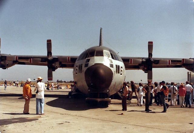 Lockheed C-130 Hercules — - KNUQ - NAS Moffett Field airshow apprx 1987. This C-130 has the skiis attached for Antartica service.