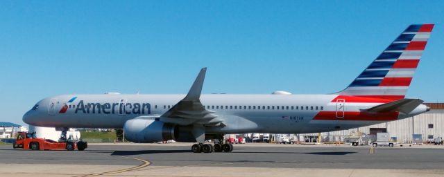 Boeing 757-200 (N187AN) - Getting towed to the terminal to get ready to go to St. Thomasbr /br /11/10/18