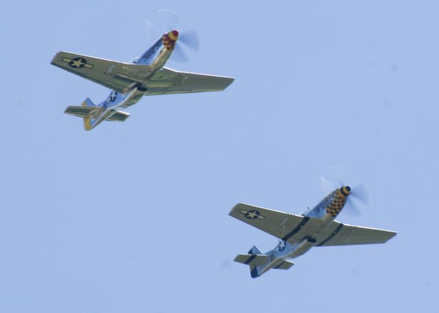 North American P-51 Mustang (NL5420V) - P-51s Swamp Fox and Double Trouble Two N51EA overhead. An amazing Warbirds over the Beach 2021 airshow at Jerry Yagen’s Military Aviation Museum at Pungo, VA near Virginia Beach, 2-3 October 2021. If you’ve never attended one of his airshows, you ought to check it out. Multiple formations of US Army Air Corps, US Navy, RAF, and German aircraft. With Covid, this show was a combined WWI, WWII, etc. airshow. 