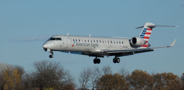 Canadair Regional Jet CRJ-700 (N539EA) - About to touch down is this 2010 American Airlines Eagle Mitsubishi Canadair Regional Jet 702ER in the Autumn of 2024.