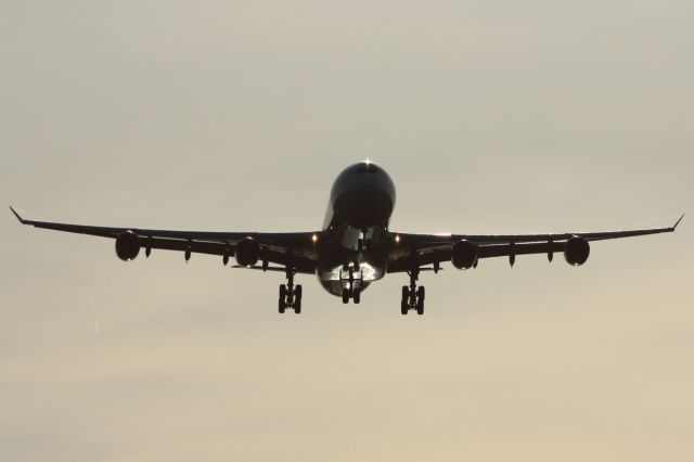 Airbus A340-300 — - Early morning arrival for this A340-300 on approach to runway 027L at LHR.