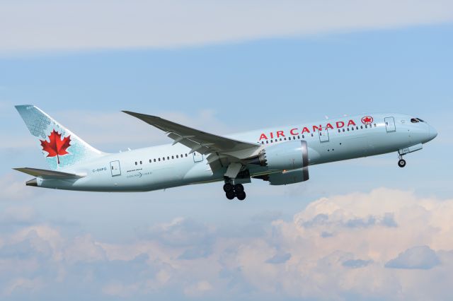 Boeing 787-8 (C-GHPQ) - This was Calgarys first arrival of the B787 Dreamliner. This airplane arrived from CYYZ and was doing touch and gos in Calgary and Edmonton Alberta.  I like how the paint colour of Air Canadas fleet matches the sky. 