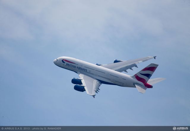 F-WWSK — - The British Airways A380 performing its flight demo on second day at the Paris Air Show 2013