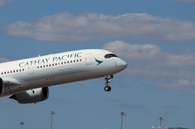 Airbus A350-900 (B-LRX) - Cathay Pacific A350-900 lifts off from Melbourne bound for Hong Kong as Cathay flight CX104, Spotted from Operations Road carpark