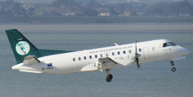 Saab 340 (ZK-KRA) - Side on and up.