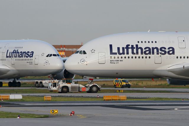 Airbus A380-800 (D-AIMC) - whoops, what a tele lens can do;br /date:31-May-2014;br /D-AIMC named Peking with D-AIMH named New York in the background 