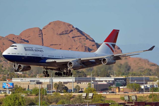 Boeing 747-400 (G-CIVB) - British Airways Boeing 747-436 G-CIVB visited Phoenix Sky Harbor on April 4, 2019. To celebrate the 100th anniversary of British Airways, it is painted in retro "Negus" livery dating to the period 1974 to 1980.