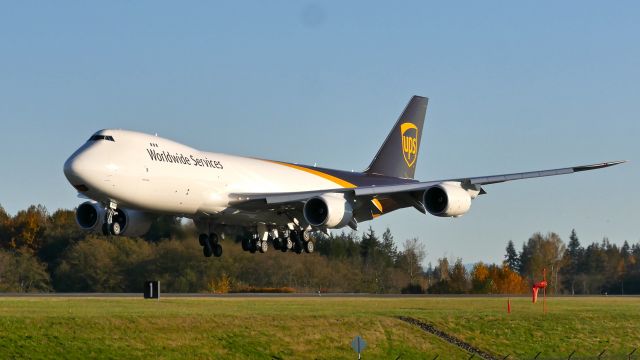 BOEING 747-8 (N624UP) - BOE610 on short final to Rwy 34L to complete a flight test on 11.1.20. (ln 1558 / cn 63784). The aircraft is using temporary reg #N784TD.