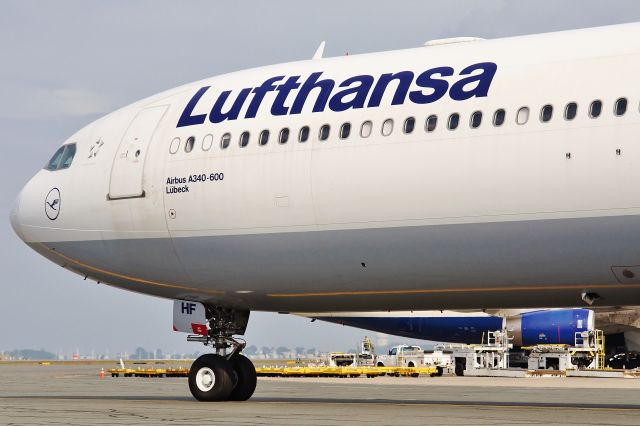 Airbus A340-600 (D-AIHF) - Super Close up of  LUBECK taxiing outbound !