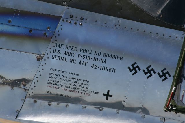 North American P-51 Mustang (NL251MX) - Data plate on Collings Foundation P-51C "Betty Jane" at Marana Regional Airport, AZ 16 Apr 11.