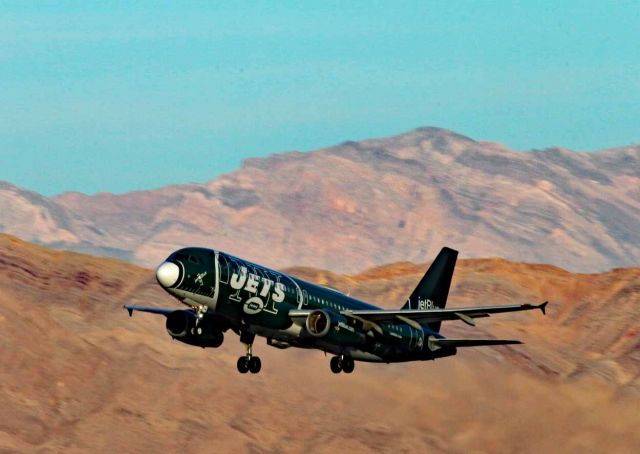 N746JB — - N746JB JetBlue Airways Airbus A320-232 in NY Jets Livery departing McCarran Airport for Long Beach Ca