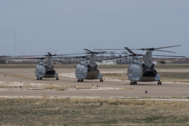 VERTOL 107 (15-4851) - A trio of H-46 helicopter departing TAC Air at Rick Husband Int'l Airport in Amarillo, TX.